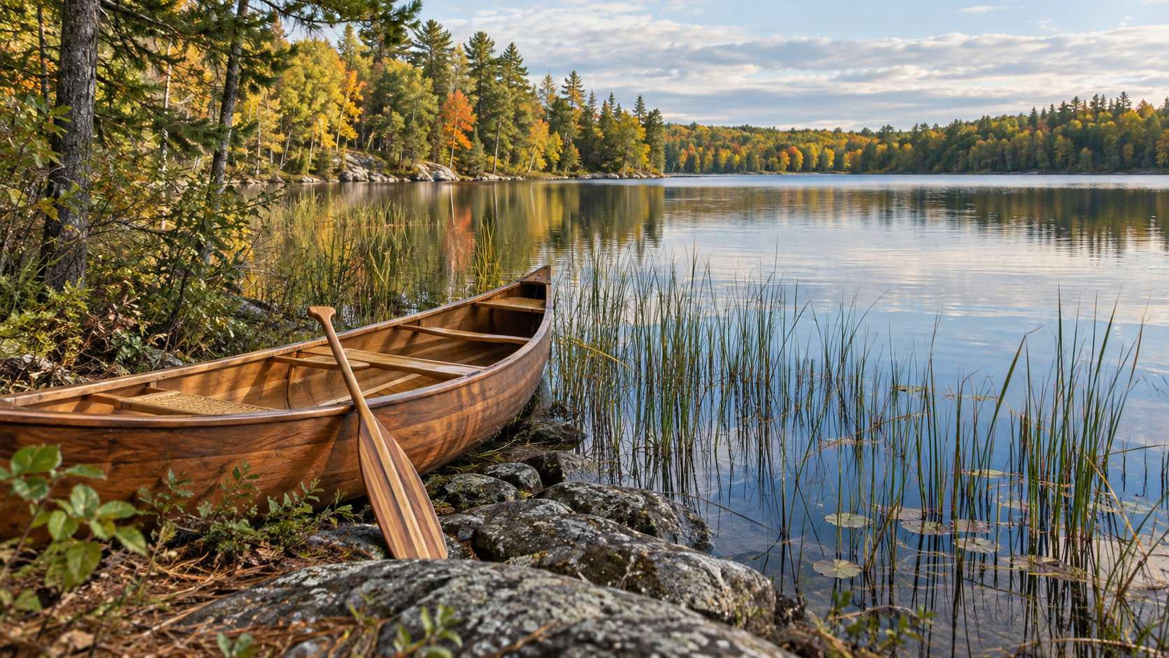 Concept image of a canoe beside a lake